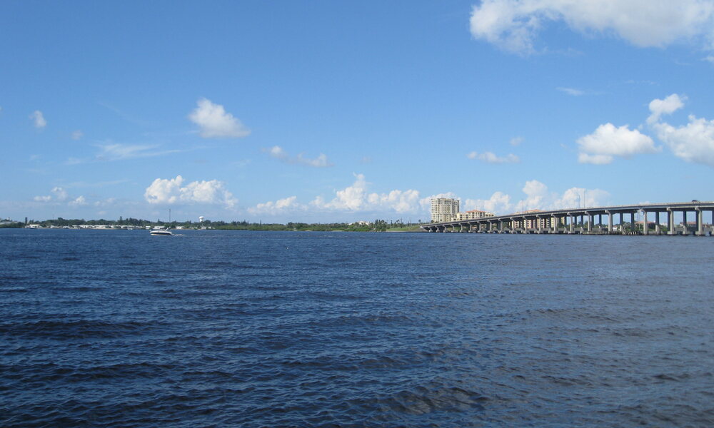 The Manatee River and DeSoto Bridge along the Bradenton Riverwalk